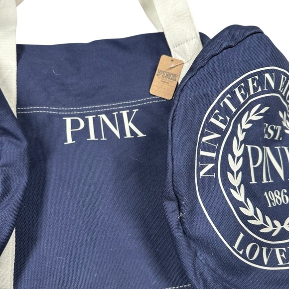 NEW Victoria's Secret PINK Duffle Bag Navy Zipper Top Double Handle - Picture 2 of 6